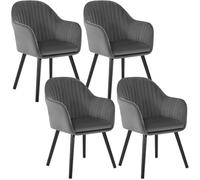 WOLTU Juego de 4 Sillas de Comedor y Cocina con Respaldo Mediano,cojín Doble de Terciopelo y Patas de Estructura de Madera,adecuadas para salón y Dormitorio,Gris Oscuro-Negro