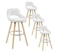 WOLTU Juego de 4 Taburetes Altos con Respaldo Ahuecado y Reposapiés, para Bistro, Cafeteria y Cocina, con Funda de Piel Sintética y Patas de Madera, Blanco