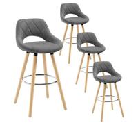 WOLTU Juego de 4 Taburetes Altos con Respaldo Ahuecado y Reposapiés, para Bistro, Cafeteria y Cocina, con Funda de Lino y Patas de Madera, Gris Oscuro