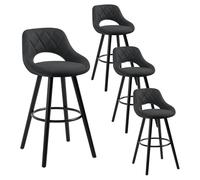 WOLTU Juego de 4 Taburetes Altos con Respaldo Ahuecado y Reposapiés, para Bistro, Cafeteria y Cocina, con Funda de Tela Sintética y Patas de Madera, Antracita