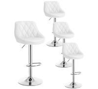 WOLTU Juego de 4 Taburetes de Bar con Respaldo, Taburete Alto Cocina Regulable en Altura Giratorio Sillas, Cuero Sintético, Blanco