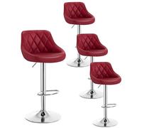WOLTU Juego de 4 Taburetes de Bar con Respaldo, Taburete Alto Cocina Regulable en Altura Giratorio Sillas, Cuero Sintético, Burdeos