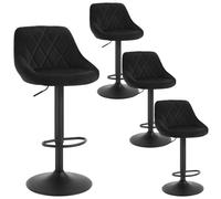 WOLTU Juego de 4 Taburetes de Bar con Respaldo, Taburete Alto Cocina Regulable en Altura Giratorio Sillas, Terciopelo, Negro