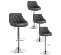 WOLTU Juego de 4 Taburetes de Bar con Respaldo, Taburete Alto Cocina Regulable en Altura Giratorio Sillas, Cuero Sintético, Gris