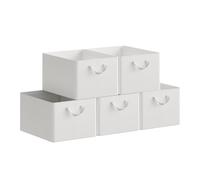 WOLTU Juego de 5 Cajas Plegables,Cajas Almacenamiento Plegables, Cajas Organizadoras de Tela con Asas, Cajas Almacenaje para Ropa y Juguetes en Armarios, Blanco, 42x32x26 cm