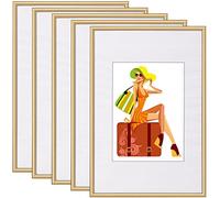 WOLTU Juego de 5 Marcos de Fotos 20x30 cm para Pared y Mesa, Marco de Póster Collage de Fotos, Marco de Foto de Estilo Moderno para Fiestas, Cumpleaños, Boda, Reglo, Oro