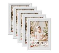 WOLTU Juego de 5 Marcos de Fotos de Madera Maciza 10x15cm, Marcos de Foto para Pared o Mesa, Marco de Póster en Vertical y Horizontal para Decoracion, Blanco