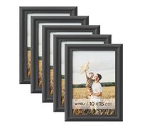 WOLTU Juego de 5 Marcos de Fotos de Madera Maciza 10x15cm, Marcos de Foto para Pared o Mesa, Marco de Póster en Vertical y Horizontal para Decoracion, Negro
