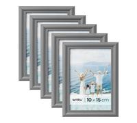 WOLTU Juego de 5 Marcos de Fotos de Madera Maciza 10x15cm, Marcos de Foto para Pared o Mesa, Marco de Póster en Vertical y Horizontal para Decoracion, Gris