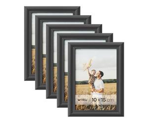 WOLTU Juego de 5 Marcos de Fotos de Madera Maciza 10x15cm, Marcos de Foto para Pared o Mesa, Marco de Póster en Vertical y Horizontal para Decoracion, Negro