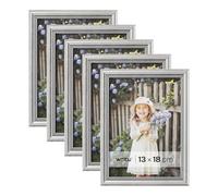 WOLTU Juego de 5 Marcos de Fotos de Madera Maciza 13x18cm, Marcos de Foto para Pared o Mesa, Marco de Póster en Vertical y Horizontal para Decoracion, Silver