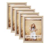 WOLTU Juego de 5 Marcos de Fotos de Madera Maciza 13x18cm, Marcos de Foto para Pared o Mesa, Marco de Póster en Vertical y Horizontal para Decoracion, Oro