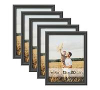 WOLTU Juego de 5 Marcos de Fotos de Madera Maciza 15x20cm, Marcos de Foto para Pared o Mesa, Marco de Póster en Vertical y Horizontal para Decoracion, Negro