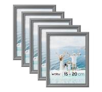 WOLTU Juego de 5 Marcos de Fotos de Madera Maciza 15x20cm, Marcos de Foto para Pared o Mesa, Marco de Póster en Vertical y Horizontal para Decoracion, Gris