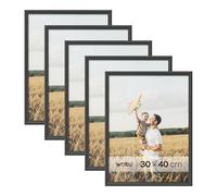 WOLTU Juego de 5 Marcos de Fotos de Madera Maciza 30x40cm, Marcos de Foto para Pared o Mesa, Marco de Póster en Vertical y Horizontal para Decoracion, Negro
