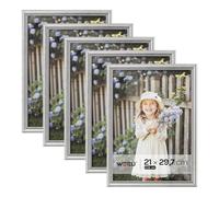 WOLTU Juego de 5 Marcos de Fotos de Madera Maciza A4 21x29,7cm, Marcos de Foto para Pared o Mesa, Marco de Póster en Vertical y Horizontal para Decoracion, Plata