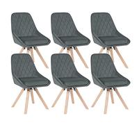 WOLTU Juego de 6 Sillas de Comedor Giratorias,Terciopelo,Gris Oscuro | Ergonomicas,para Dormitorio y Salon,Patas de Madera Maciza