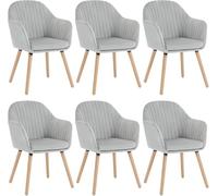 WOLTU Juego de 6 Sillas de Comedor y Cocina con Respaldo Mediano,cojín Doble de Terciopelo y Patas de Estructura de Madera,adecuadas para salón y Dormitorio,Gris Claro