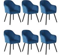 WOLTU Juego de 6 Sillas de Comedor y Cocina con Respaldo Mediano,cojín Doble de Terciopelo y Patas de Estructura de Madera,adecuadas para salón y Dormitorio,Azul-Negro