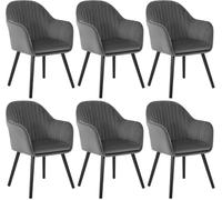 WOLTU Juego de 6 Sillas de Comedor y Cocina con Respaldo Mediano,cojín Doble de Terciopelo y Patas de Estructura de Madera,adecuadas para salón y Dormitorio,Gris Oscuro-Negro