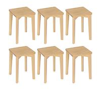 WOLTU Juego de 6 Taburete de Comedor,Madera Maciza,Natural | Tocador Cuadrado Resistente, Taburete Bajo para Cocina, Comedor, Dormitorio, Pasillo