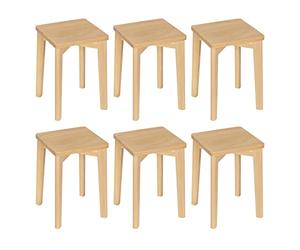 WOLTU Juego de 6 Taburete de Comedor,Madera Maciza,Natural | Tocador Cuadrado Resistente, Taburete Bajo para Cocina, Comedor, Dormitorio, Pasillo
