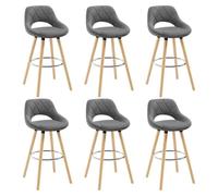 WOLTU Juego de 6 Taburetes Altos con Respaldo Ahuecado y Reposapiés, para Bistro, Cafeteria y Cocina, con Funda de Lino y Patas de Madera, Gris Oscuro