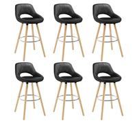 WOLTU Juego de 6 Taburetes Altos con Respaldo Ahuecado y Reposapiés, para Bistro, Cafeteria y Cocina, con Funda de Piel Sintética y Patas de Madera, Negro