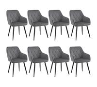 WOLTU Juego de 8 Sillas de Comedor, Respaldo Medio de Terciopelo sillas de Cocina, con Patas metálicas, diseño Moderno, aptas para Dormitorio y salón,Gris Oscuro