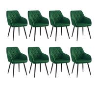 WOLTU Juego de 8 Sillas de Comedor,Terciopelo,Verde Oscuro