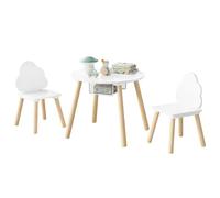 WOLTU Kids Table and Chair Set, Round Wooden Storage Toddler Set, 3-Piece Children’s Set, White Activity Table with 2 Chairs, Nursery Furniture