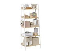 WOLTU Librería de 5 Niveles de Almacenamiento | Estanteria Metalica, para Estudio, Salón y Cocina, Marco Metálico,Blanca + Roble Claro, 64x36x171 cm