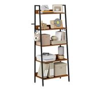WOLTU Librería de 5 Niveles de Almacenamiento | Estanteria Metalica, para Estudio, Salón y Cocina, Marco Metálico, Negro + Madera Vintage, 64x36x171 cm