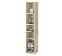 WOLTU Libreria de 5 Niveles, Estanteria para Libros con Compartimientos Abiertos, Estanteria de Almacenamiento Multifuncional para Oficina, Salon, Estudio y Cocina, Roble Claro, 30x26x151 cm