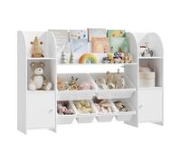 WOLTU Librería Infantil con Cajas Pláscticas de Almacenaje, Estantería Organizador con Compartimentos Abiertos para Libros y 2 Armarios con Puertas, para Habitación de Niño, 135,8x29,8x90 cm, Blanco