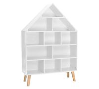 WOLTU Librería Infantil, Estanteria para Niños, Organizador Juguetes | de 5 Estantes, de Forma Casita, de Madera para Libros, Muñecas, Blanco, 80x24x116cm