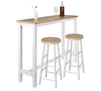 WOLTU Mesa Alta de Barra Cocina, Mesa Bar con 2 Taburetes de Bar, Juego de Comedor para Bar, Comedor, Isla Cocina, Taburetes Redondos, Estructura de Metal, Diseño Industrial, Roble Claro