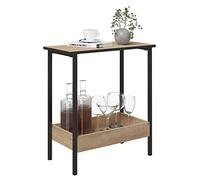 WOLTU Mesa Auxiliar, Mesa Centro de Madera, de Estilo Industrial, para Dormitorio, Sala de Estar, Roble Claro y Negra, 50x55x25 cm BTS03hei