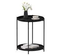 WOLTU Mesa Auxiliar Redonda, Mesa de Centro con 2 Estantes Extraíbles, Mesita de Noche con Almacenamiento, para Sofa, Cafeteria y Salón, Metal, Negro, BTS17sz