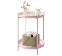 WOLTU Mesa Auxiliar Redonda, Mesa de Centro con 2 Estantes Extraíbles, Mesita de Noche con Almacenamiento, para Sofa, Cafeteria y Salón, Metal, Rosa, BTS17rs