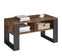 WOLTU Mesa Centro Baja,Mesa Auxiliar con 2 Niveles,Mesita Lateral para Sofa | Fácil de montar，Capacidad de carga máxima 30 kg,Mesita Pequela para Salon, Marrón Rústico+Negro, 90x45x45cm