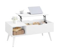 WOLTU Mesa Centro Elevable, Mesita Salon con Espacio Interno y Compartimento Abierto, Mesa de Salón Elevable y Extensible, Mesilla Auxiliar Multifuncional, 100x50x(43-57) cm, Blanco, BTS26ws