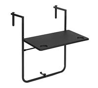WOLTU Mesa Colgante para Balcon, Plegable con 3 Alturas Ajustables, para Terraza, Jardin y Patio, Mesita Auxiliar de Estilo Roten, Negro