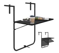 WOLTU Mesa colgante plegable, pequeña mesa auxiliar para balcón al aire libre, 3 alturas ajustables, con efecto madera, color negro