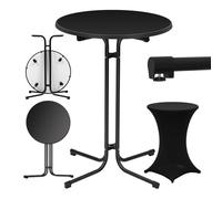 WOLTU Mesa de Bar Plegable, Mesa Alta Bar Redonda, Mesita Redonda de Cóctel con Funda Elástica para Boda y Fiestas, con Patas Metálicas y Pie Ajustable, 80x110 cm, Negro Mate