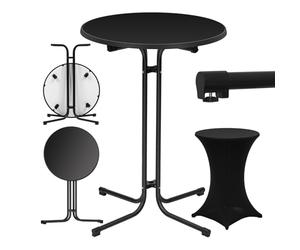 WOLTU Mesa de Bar Plegable, Mesa Alta Bar Redonda, Mesita Redonda de Cóctel con Funda Elástica para Boda y Fiestas, con Patas Metálicas y Pie Ajustable, 80x110 cm, Negro Mate