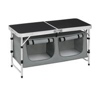 WOLTU Mesa de Camping Cocina de Acampada Málaga Mesita Plegable de Aluminio, Mesas de Picnic Altura Ajustable 120x47x62/69.5 cm, Negro+Gris