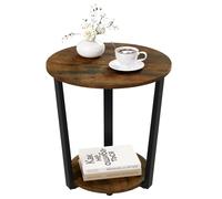 WOLTU Mesa de Centro Redonda, Mesilla de Noche para Salón Cafetería Balcón Dormitorio, Mesa Auxiliar con 2 Estantes, Mesita Auxiliar de Sofá, Estilo Vintage, Marco de Metal, Marrón Rústico