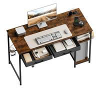 WOLTU Mesa Escritorio con 2 Cajones y 2 Estanterías, Puerto USB Tipo C y Estación de Carga, Portavasos y Gancho, para Estudio y Oficina, 120x51x75 cm, Marrón rústico