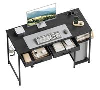 WOLTU Mesa Escritorio con 2 Cajones y 2 Estanterías, Puerto USB Tipo C y Estación de Carga, Portavasos y Gancho, para Estudio y Oficina, 120x51x75 cm, Negro